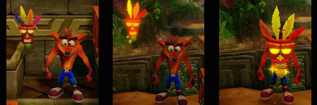 3 stages of masks in Crash Bandicoot